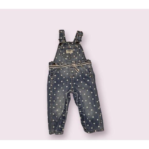 OshKosh B'Gosh Denim Overalls Baby size 12 Months Polka Dots Blue - Picture 5 of 10